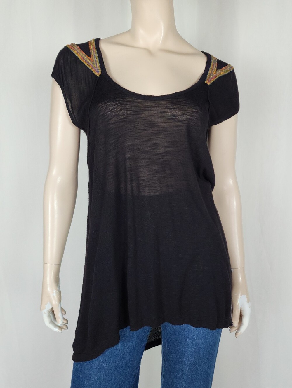 Free People embroidered tunic top L black